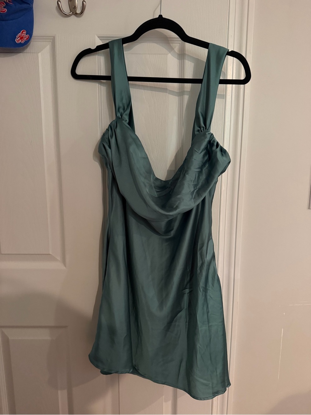 Beginning Boutique Teal Satin Cowl Slip